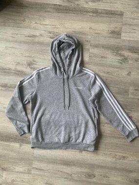 Adidas Essentials Heather Grey 3-stripe Pullover Hoodie size large